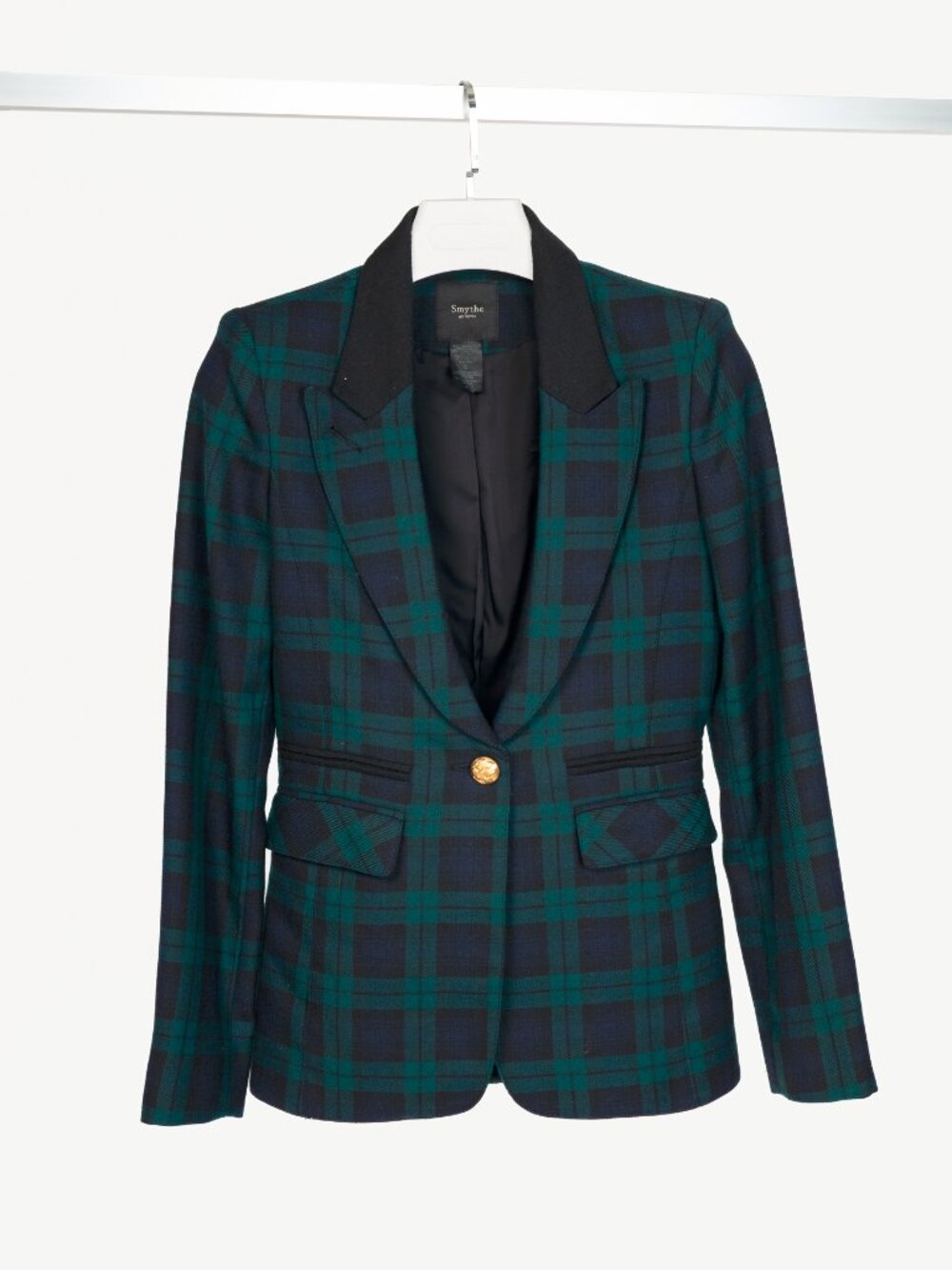 Smythe Green Plaid Wool-Flannel Peak Lapel Blazer